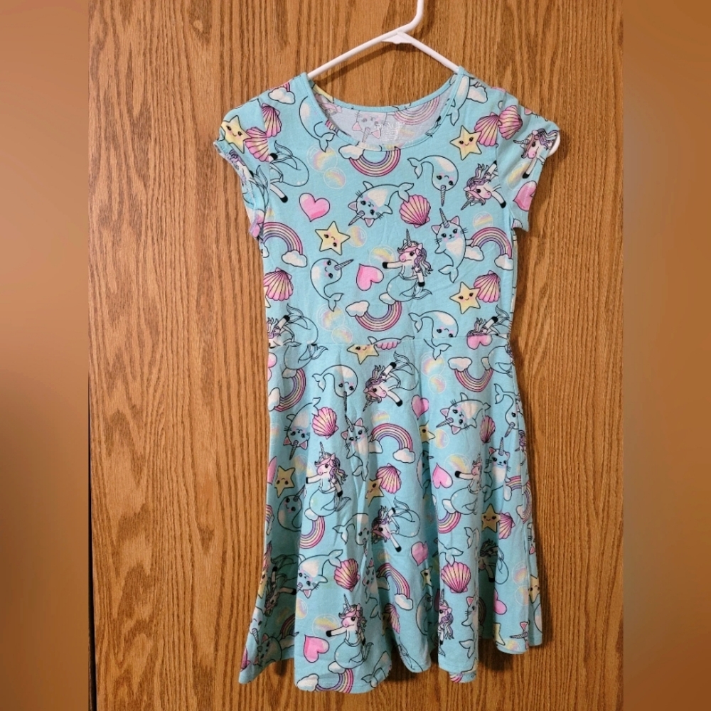 Childrens Place Blue Cat Unicorn Narwhal Dress Size 10/12